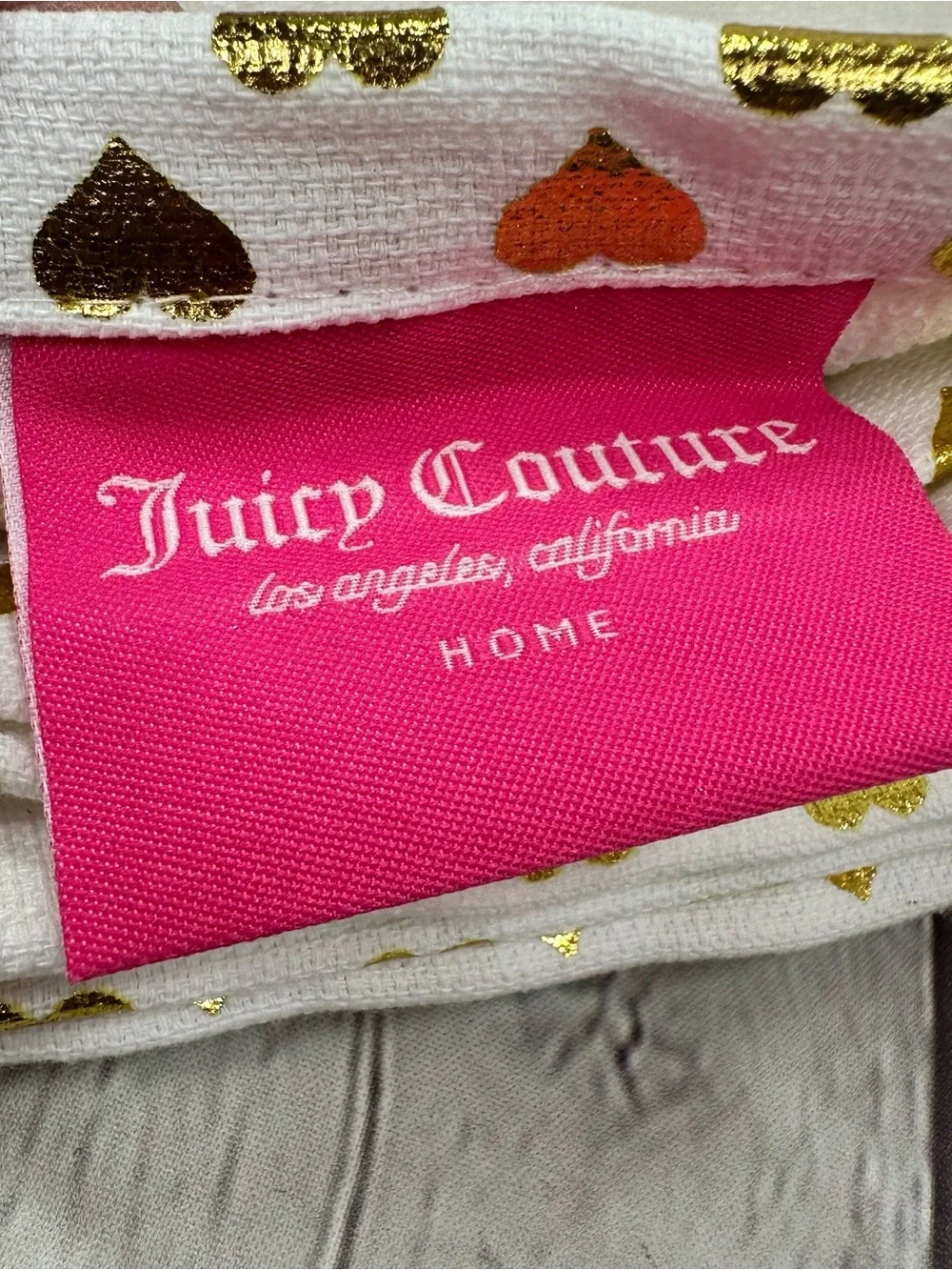 NWT Juicy Couture home kitchen Towel Gold foil Hearts glam décor modern luxe